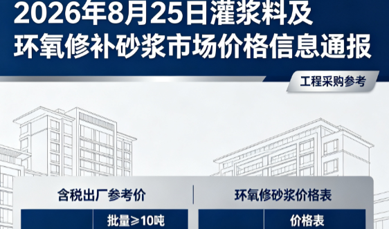 新郑2026年8月25日灌浆料及环氧修补砂浆市场价格信息通报